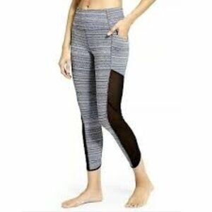 Athleta Grey Jacquard High Rise Mesh Capri Yoga Fitness Pant  Size L Workout